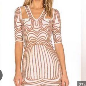 Elegant Beige and White Patterned Dress